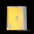 2015 new style transparent cover and yellow sheet customized notebook with button closure
